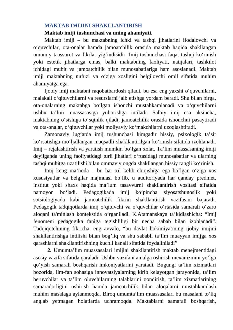 Maktab Imijini Shakllantirish
