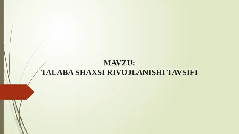 TALABA SHAXSI RIVOJLANISHI TAVSIFI
