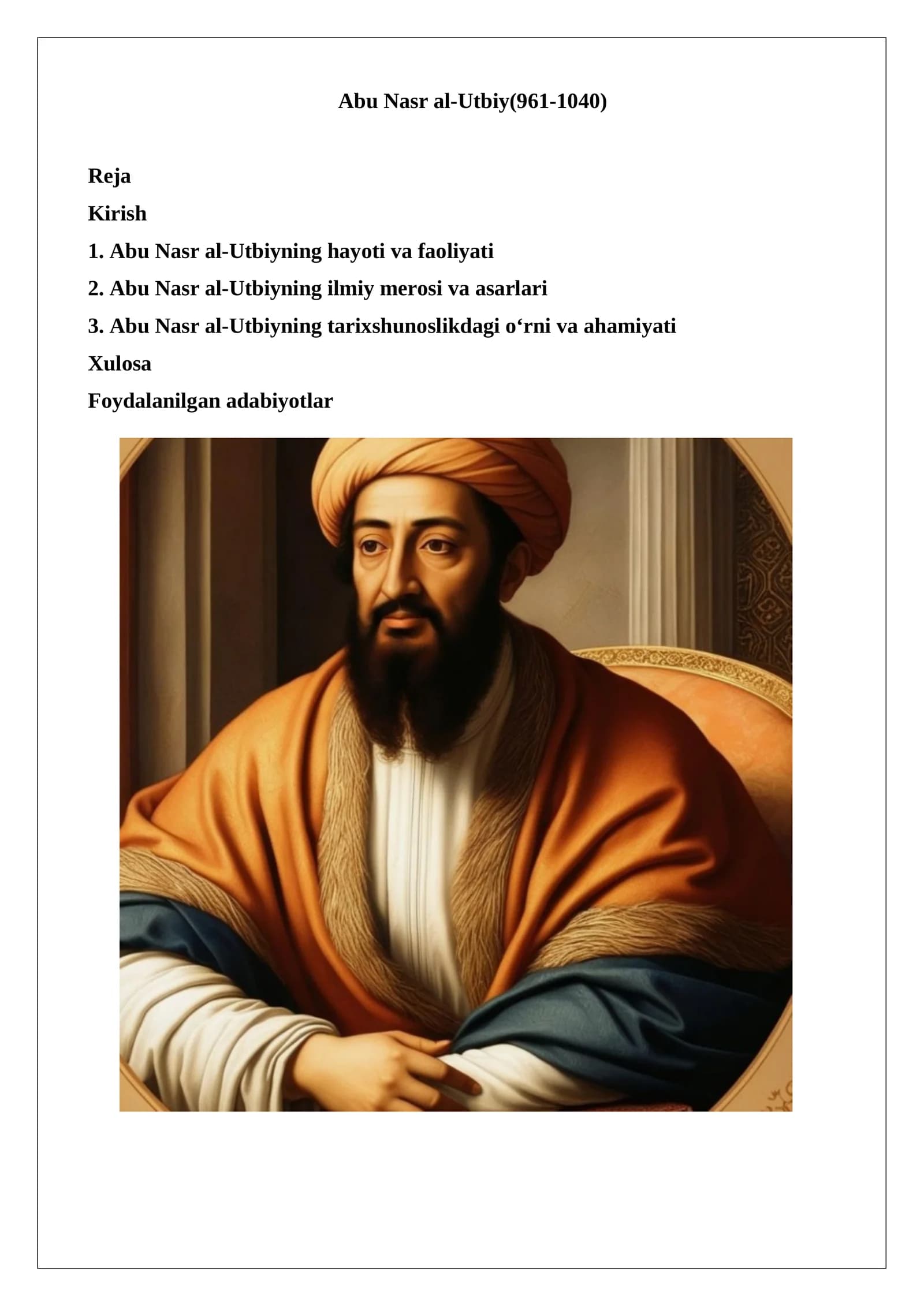Abu Nasr al-Utbiyning hayoti va faoliyati