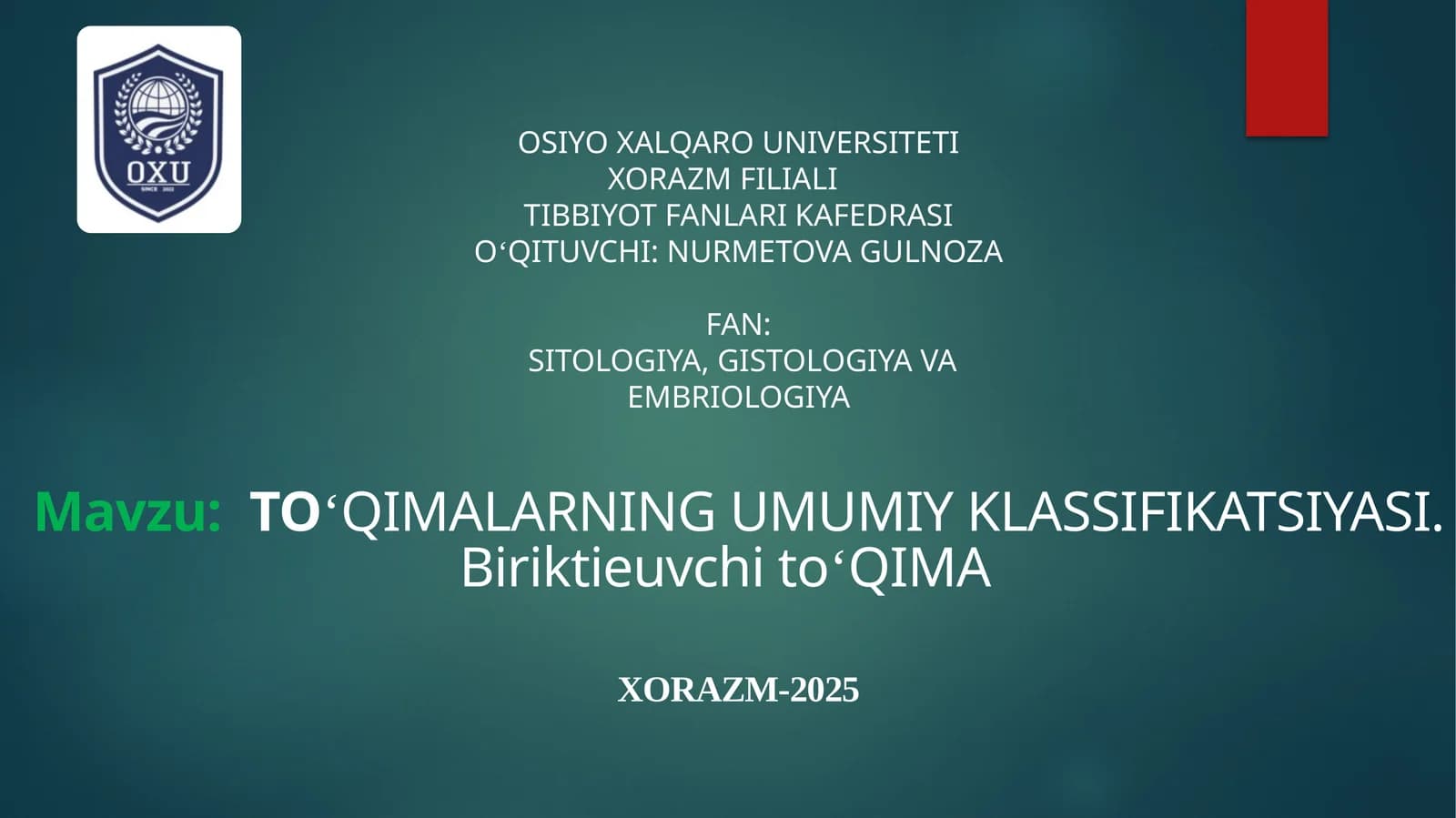 TOʻQIMALARNING UMUMIY KLASSIFIKATSIYASI