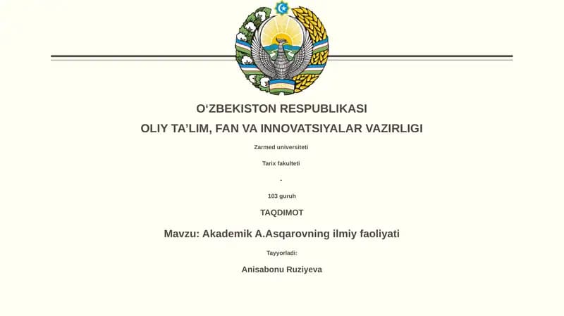 Akademik A.Asqarovning ilmiy faoliyati