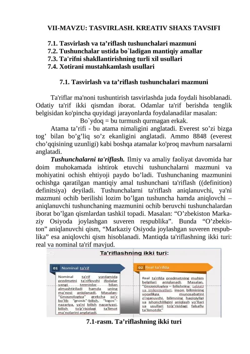 TASVIRLASH. KREATIV SHAXS TAVSIFI