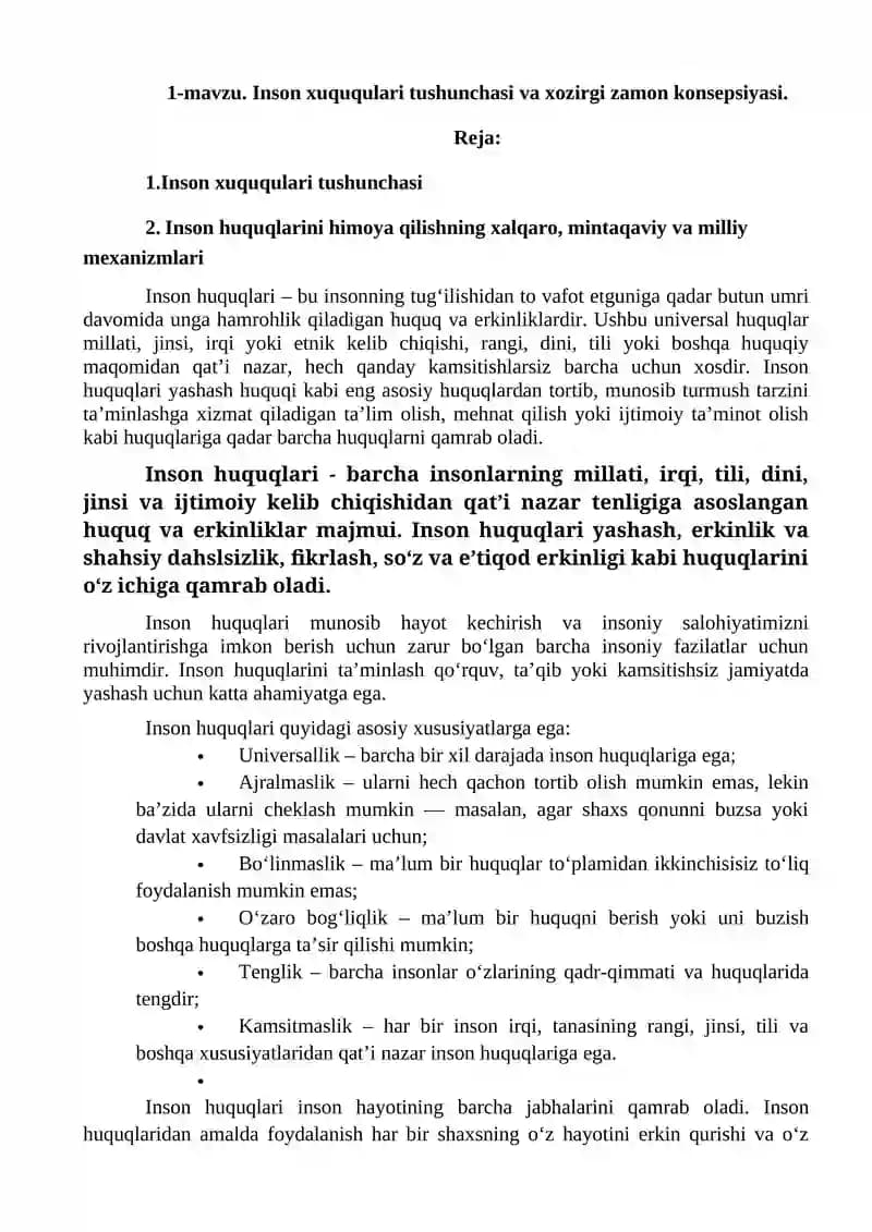 Inson huquqlari tushunchasi
