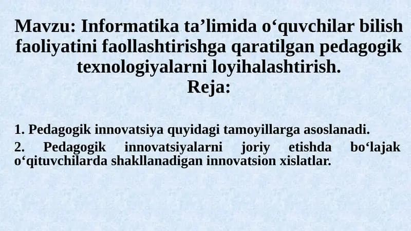 Pedagogika va innovatsiya