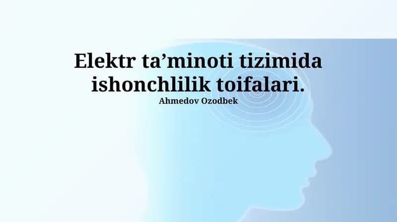 Elektr ta’minoti tizimida ishonchlilik toifalari