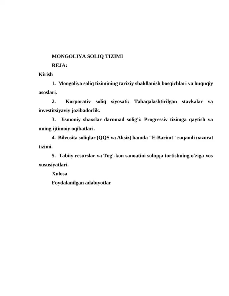 MONGOLIYA SOLIQ TIZIMI
