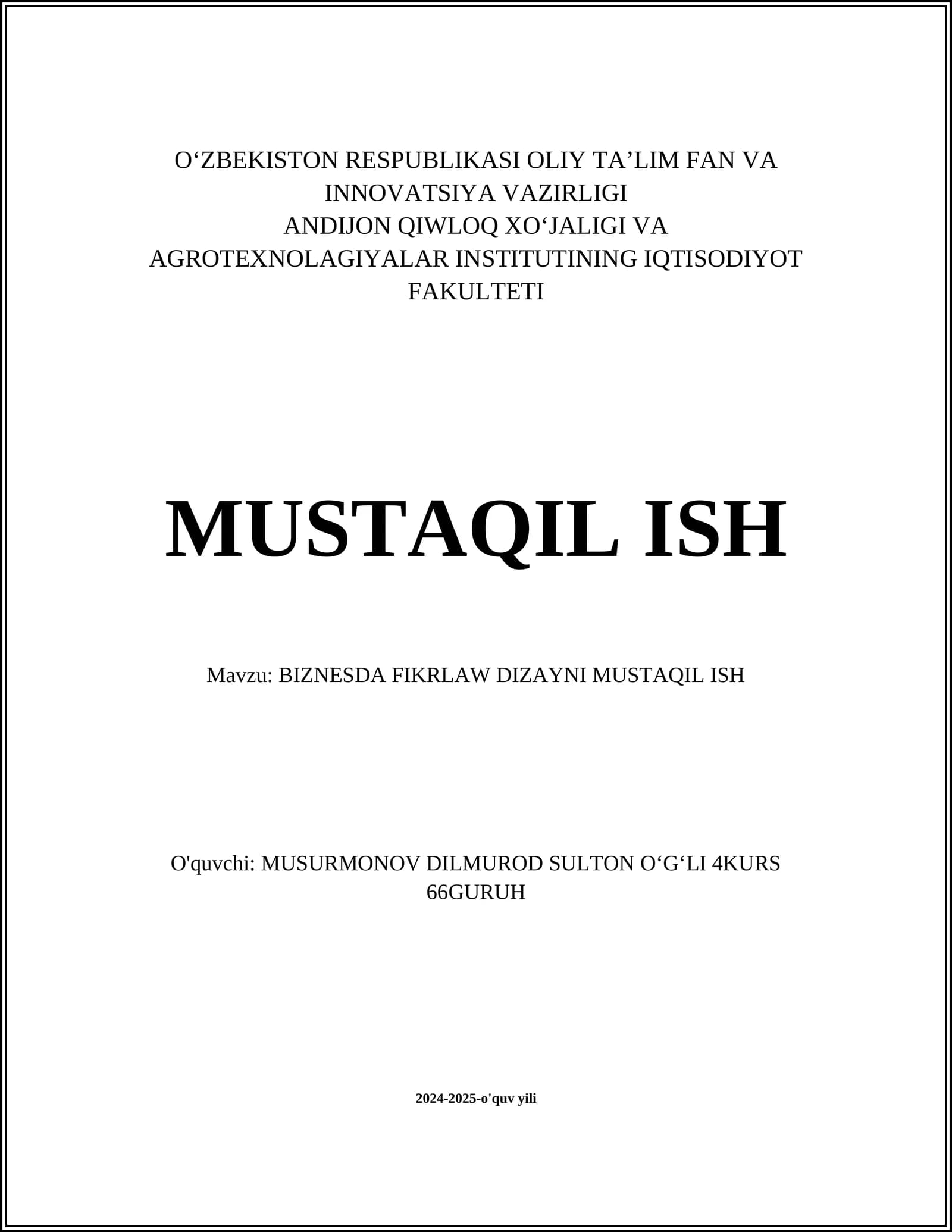 BIZNESDA FIKRLAW DIZAYNI MUSTAQIL ISH