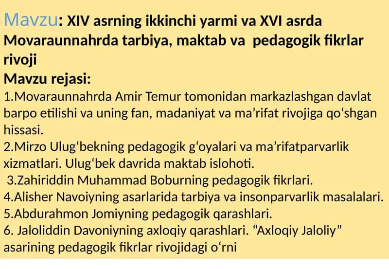 movaraunnahr pedagogik fikrlari