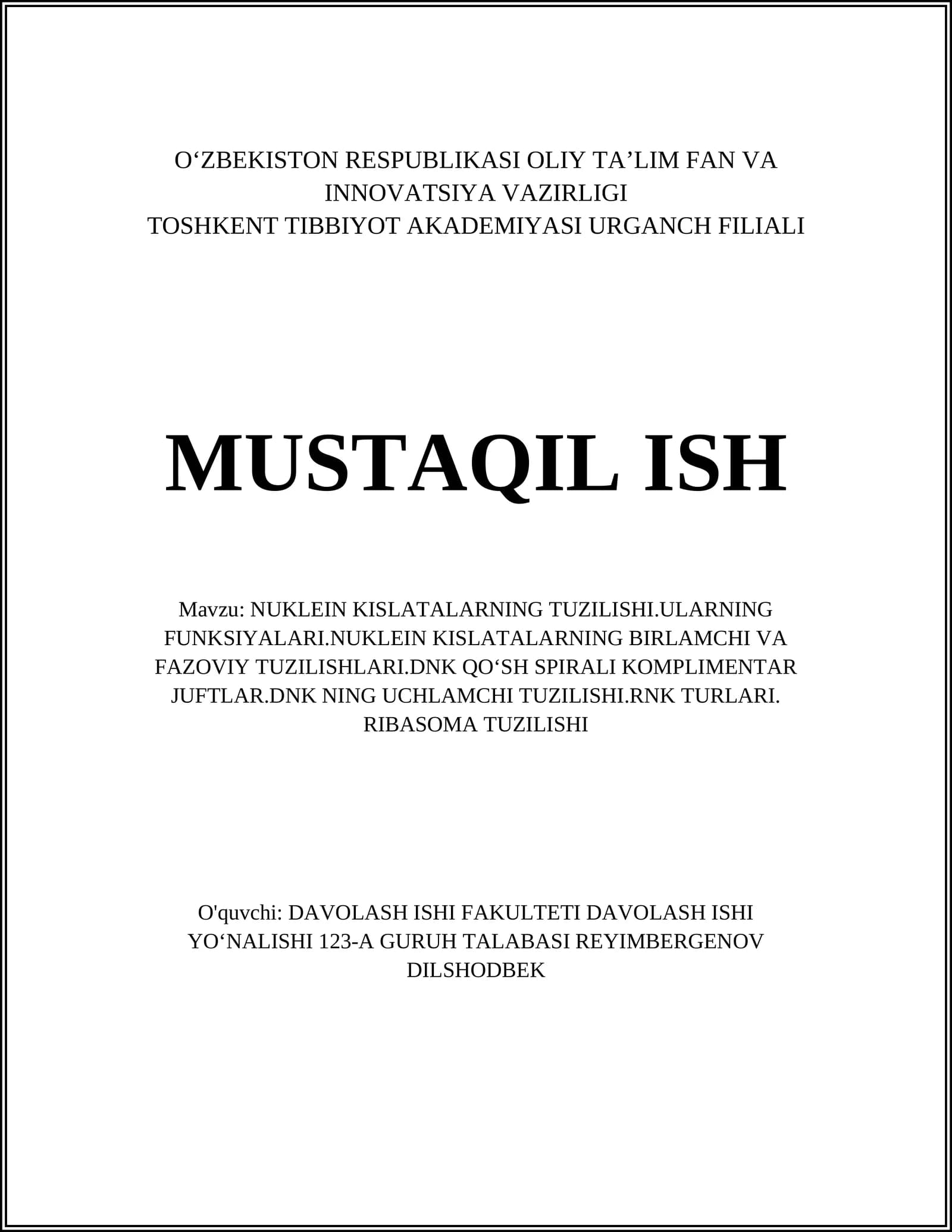 NUKLEIN KISLATALARNING TUZILISHI