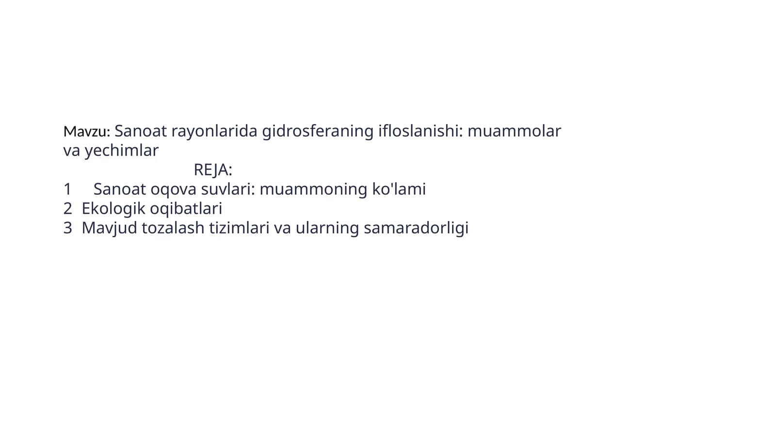 Sanoat rayonlaridagidrosferaningifloslanishi:muammolarvayechimlar