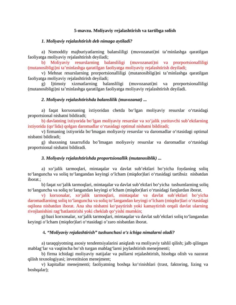 Moliyaviy rejalashtirish va tartibga solish