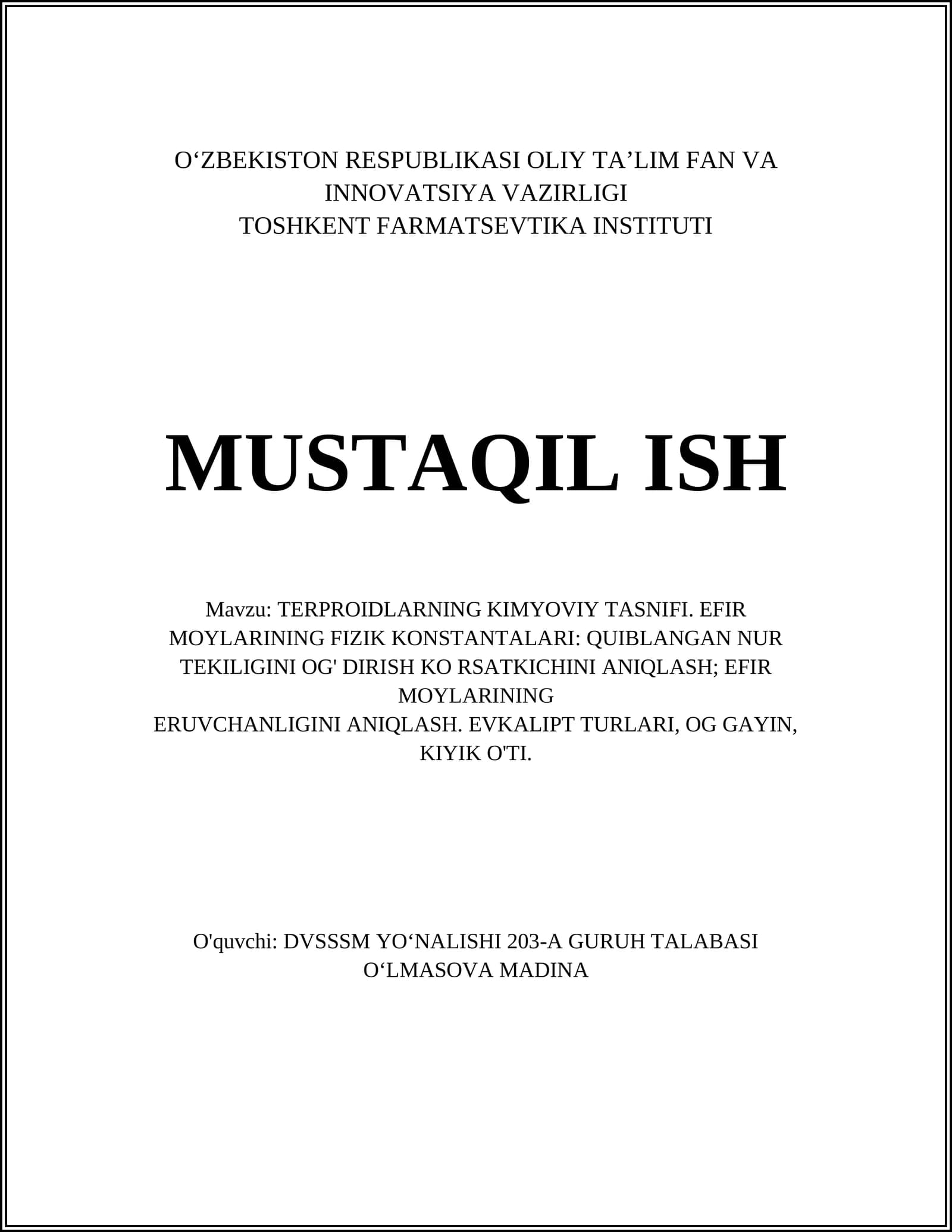 TERPROIDLARNING KIMYOVIY TASNIFI