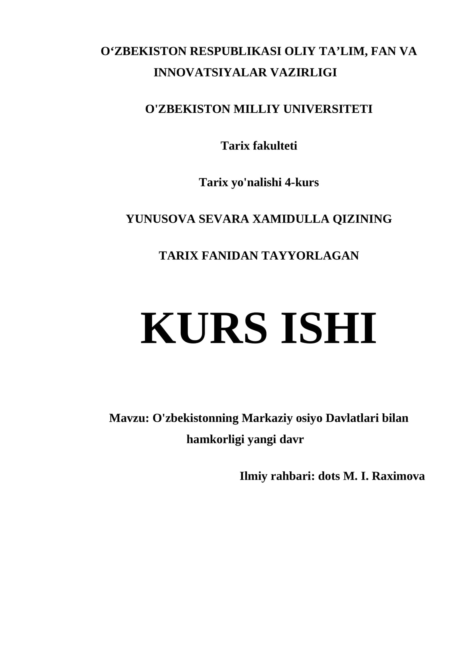O'ZBEKISTONNING MARKAZIY OSIYO DAVLATLARI BILAN HAMKORLIGI YANGI DAVR