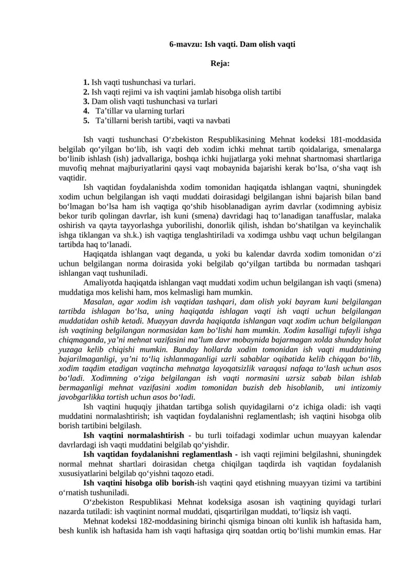 Ish vaqti. Dam olish vaqti