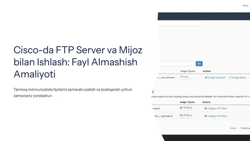 Cisco-da FTP Server va Mijoz bilan Ishlash: Fayl Almashish Amaliyoti