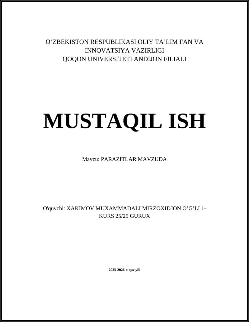 PARAZITLAR MAVZUDA