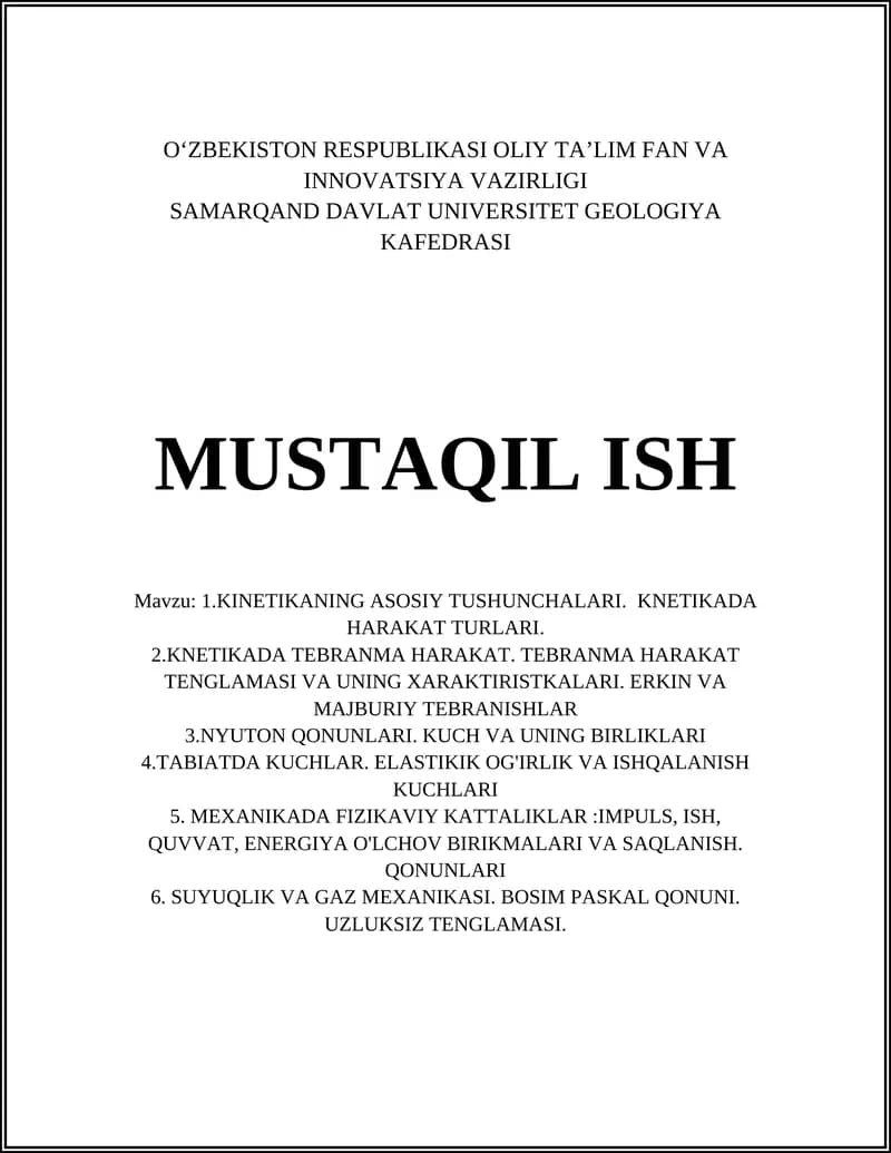 KINETIKANING ASOSIY TUSHUNCHALARI