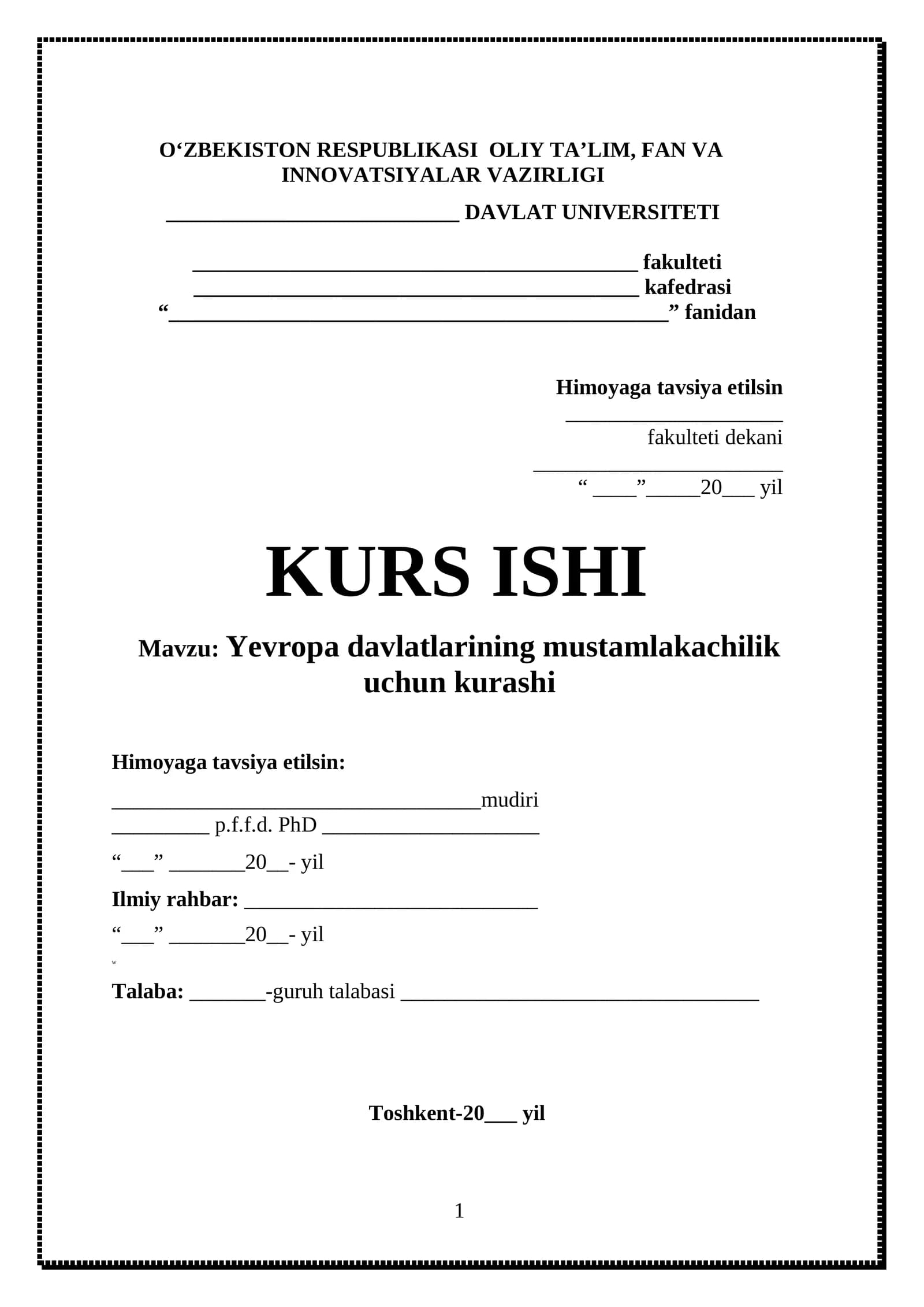 Yevropa davlatlarining mustamlakachilik uchun kurashi