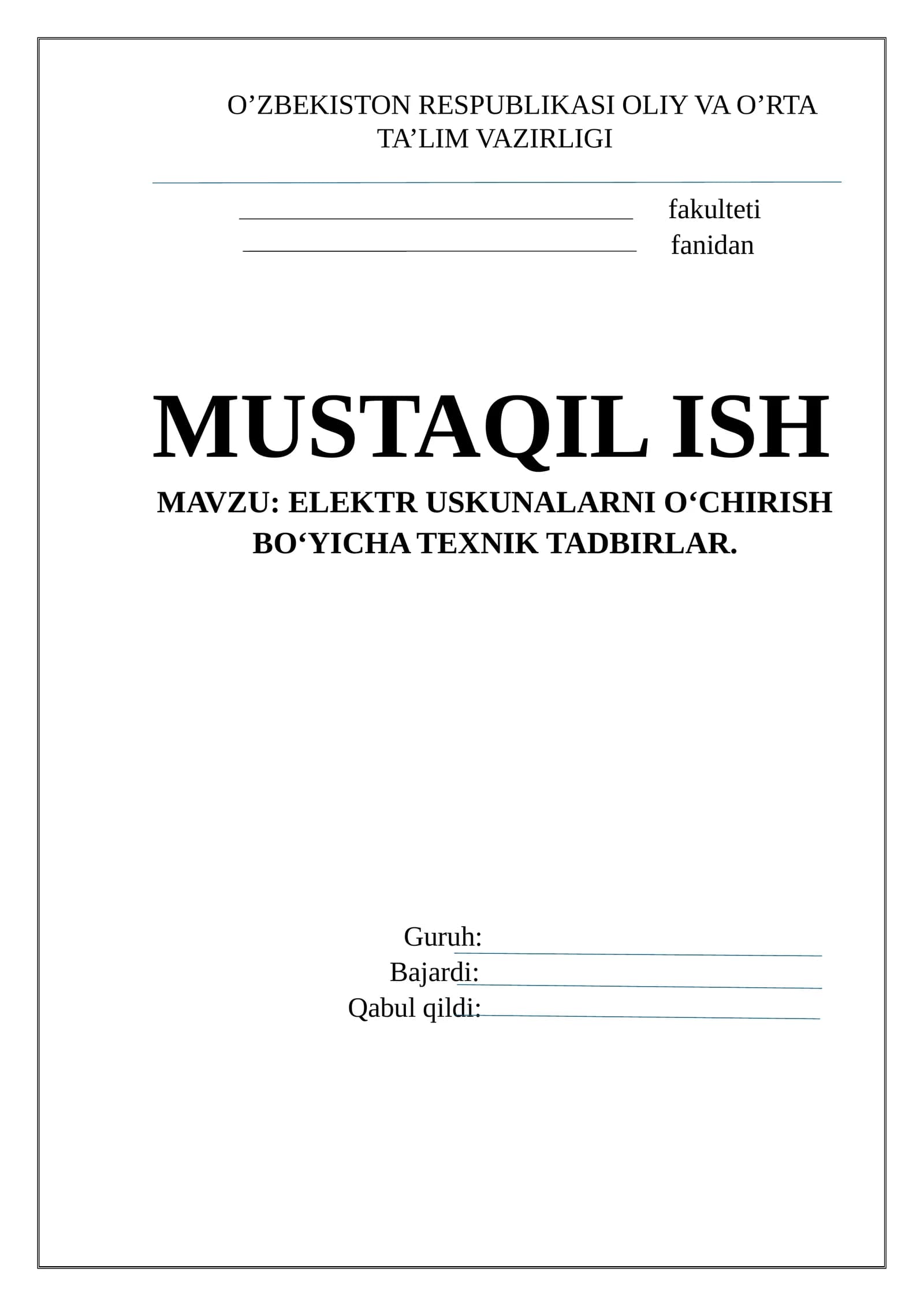 Elektr uskunalarni o‘chirish bo‘yicha texnik tadbirlar