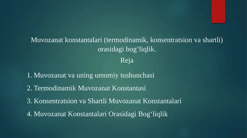 Muvozanat va uning umumiy tushunchasi