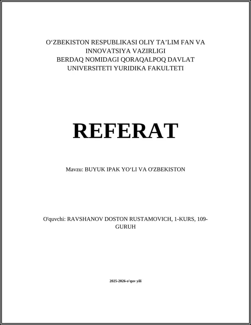 BUYUK IPAK YOʻLI VA O'ZBEKISTON