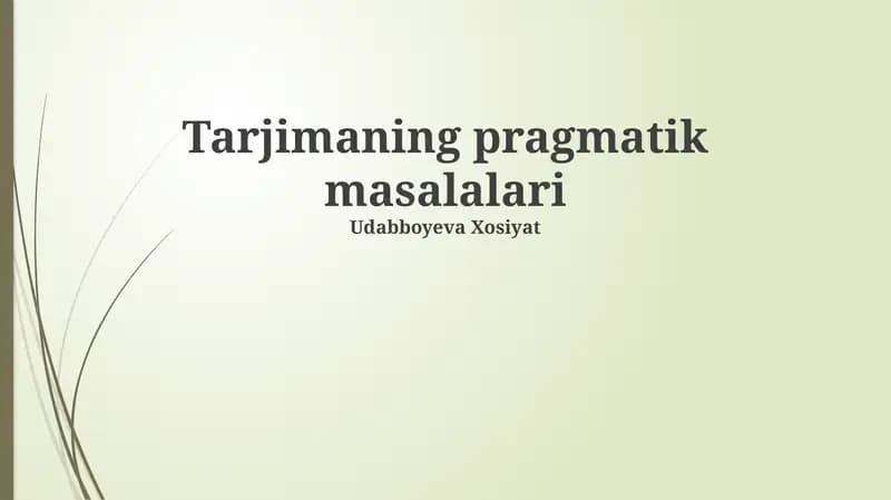 Tarjimaning pragmatik masalalari