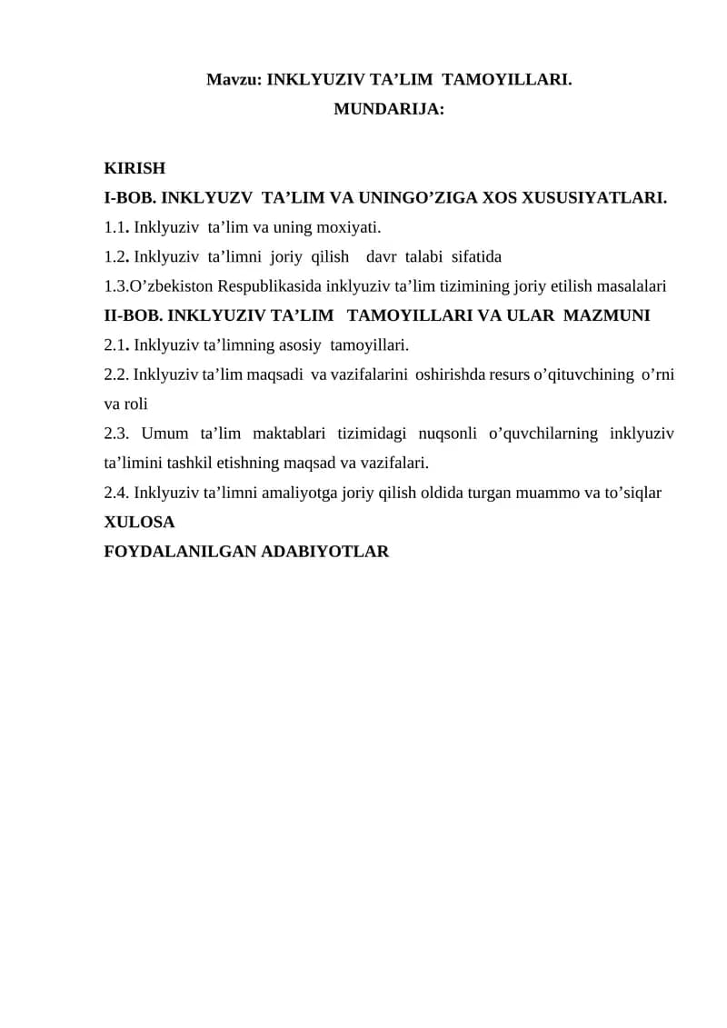 INKLYUZIV TA’LIM TAMOYILLARI