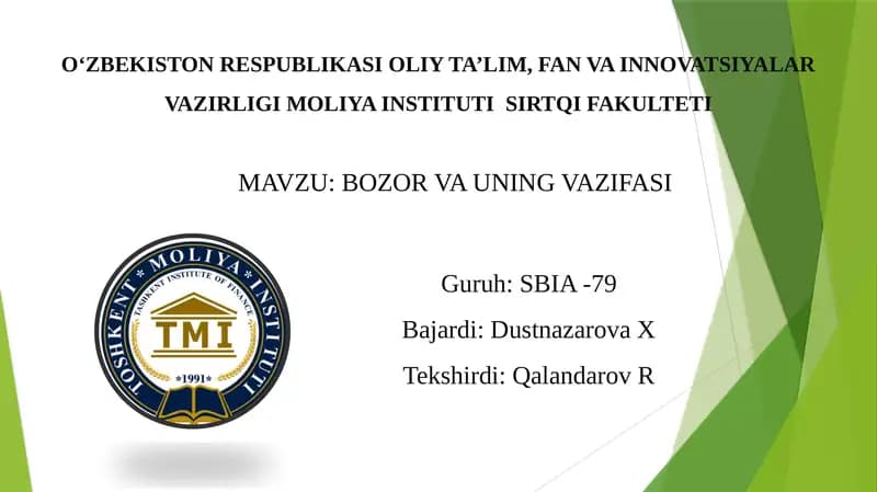 BOZOR VA UNING VAZIFASI