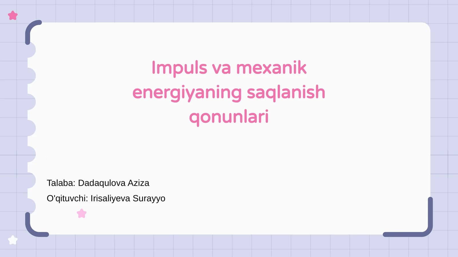 Impuls va Mexanik Energiyaning Saqlanish Qonunlari