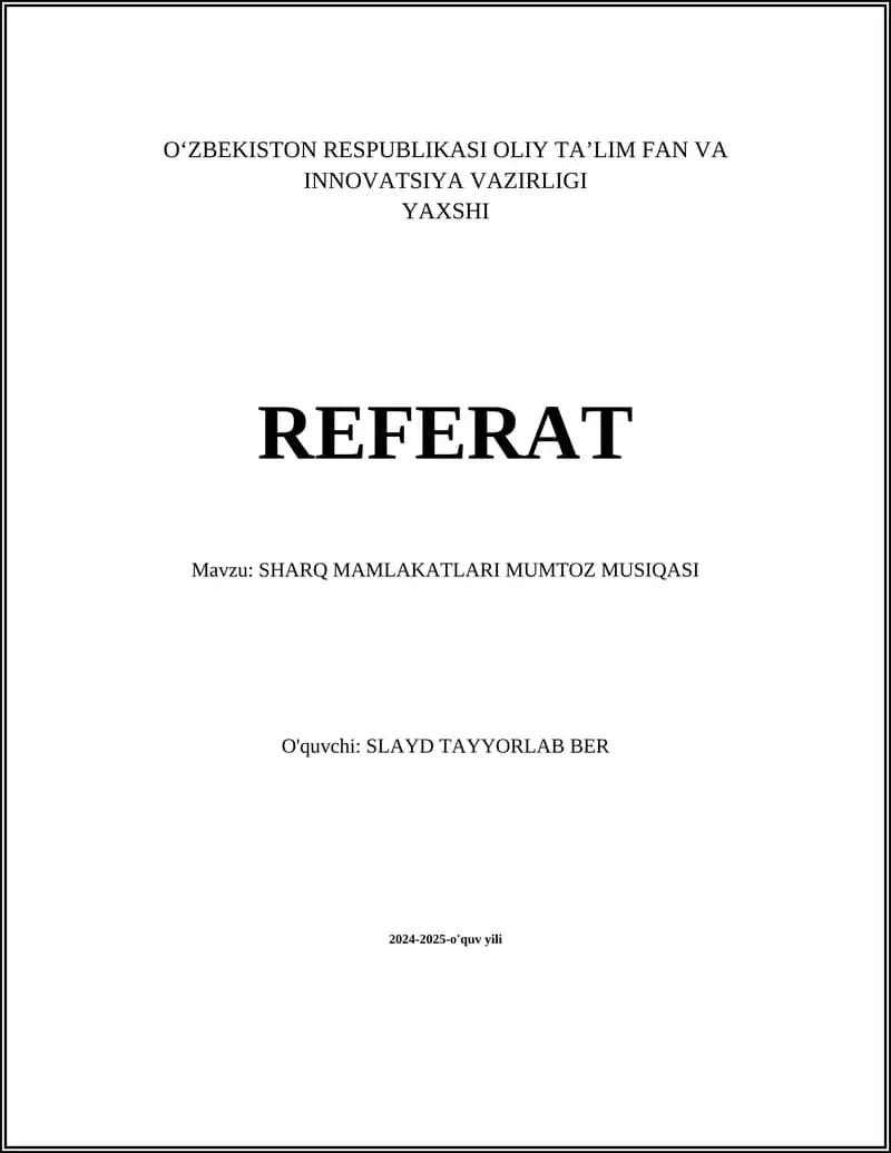 SHARQ MAMLAKATLARI MUMTOZ MUSIQASI