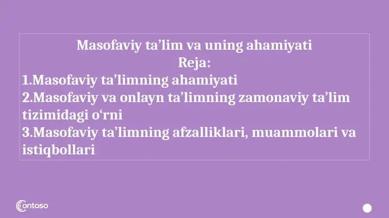 Masofaviy ta’lim va uning ahamiyati