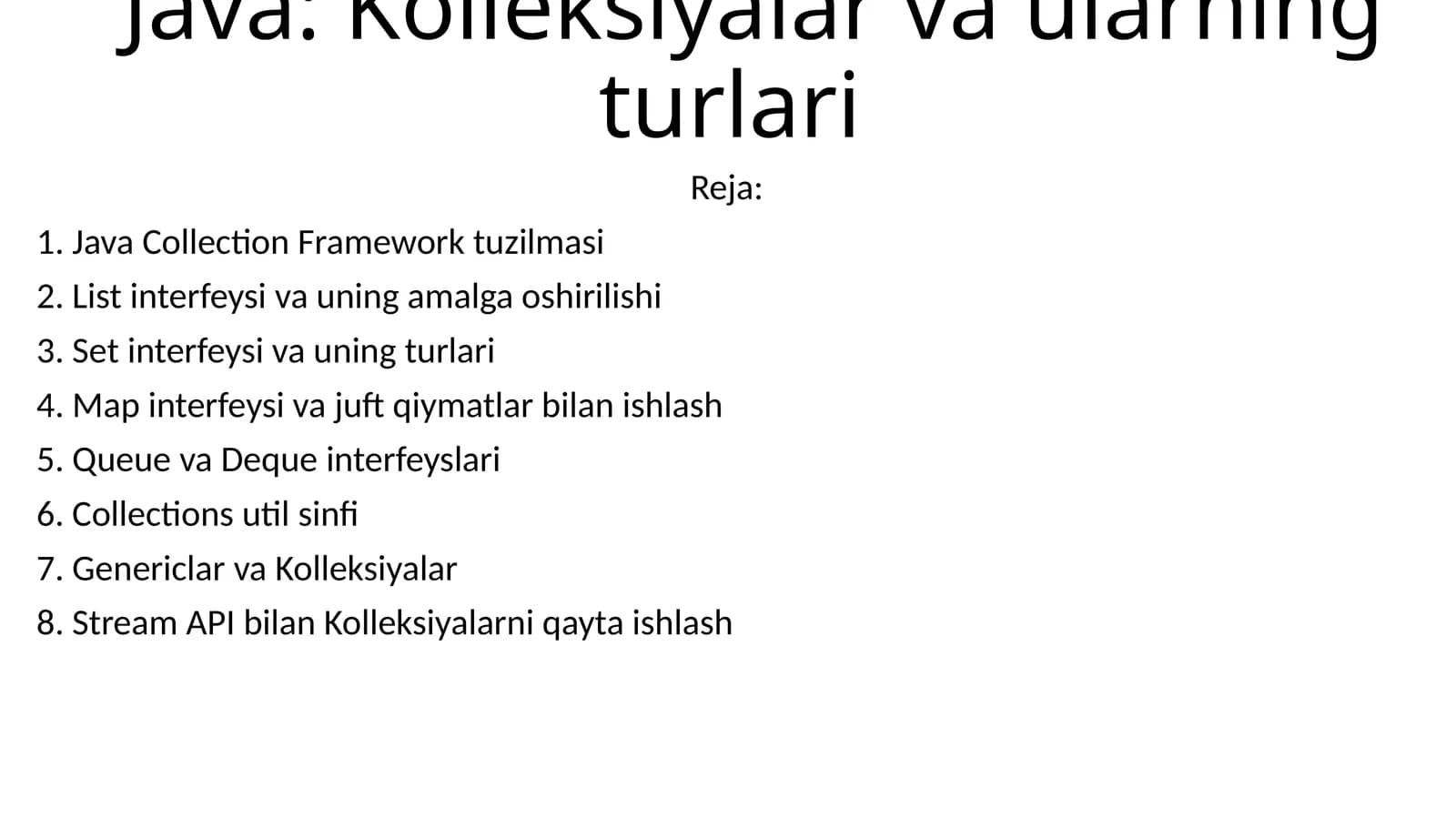 9-Java: Kolleksiyalar va ularning turlari