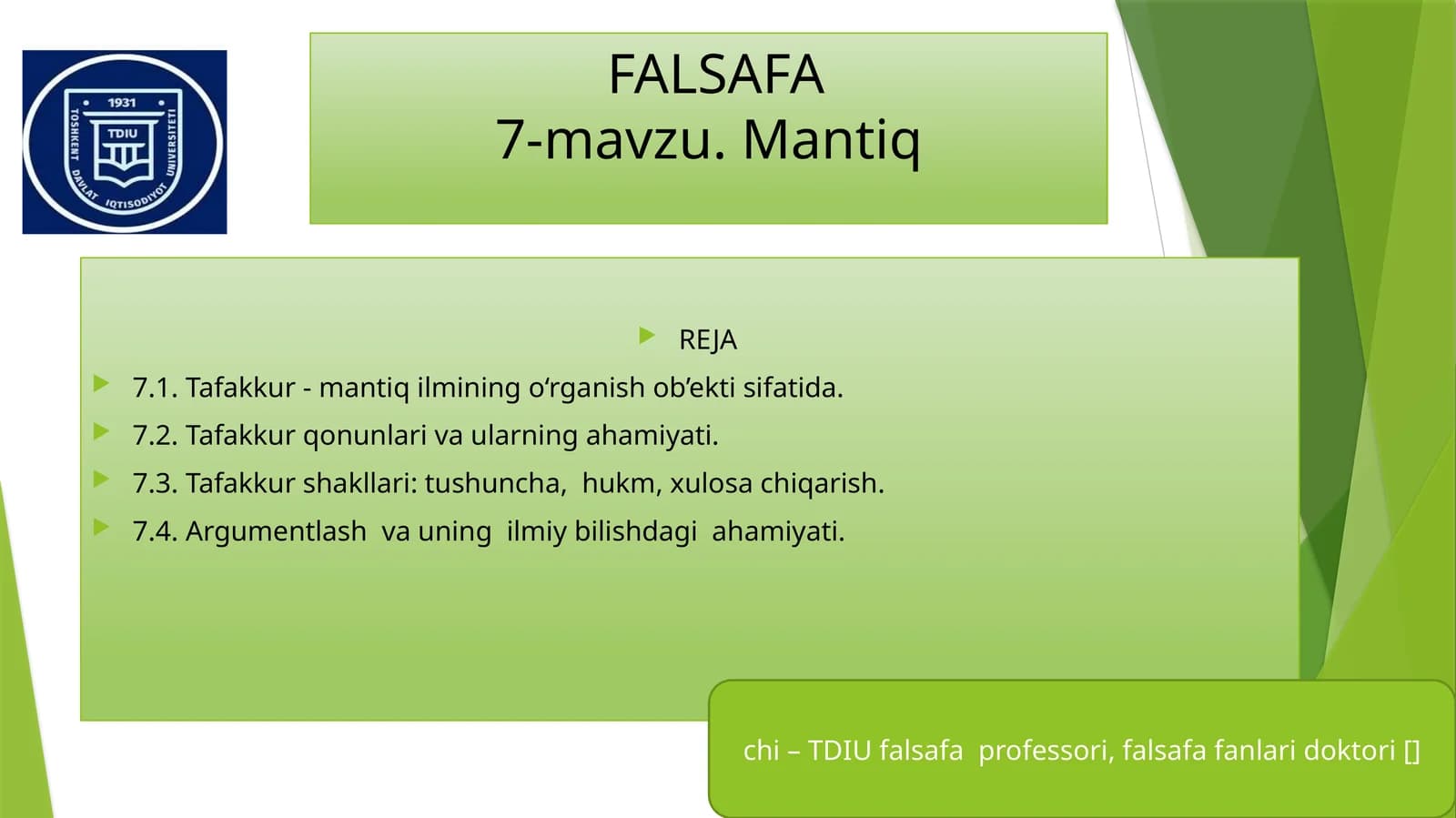 FALSAFA7-mavzu. Мantiq