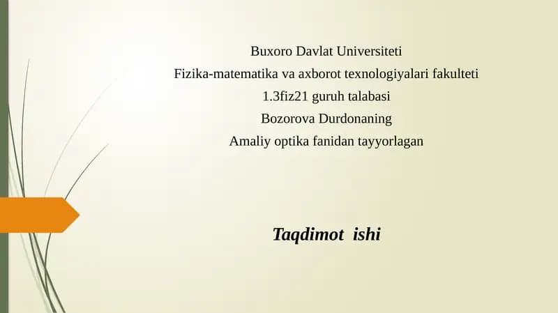 Amaliy optika fanidan tayyorlagan