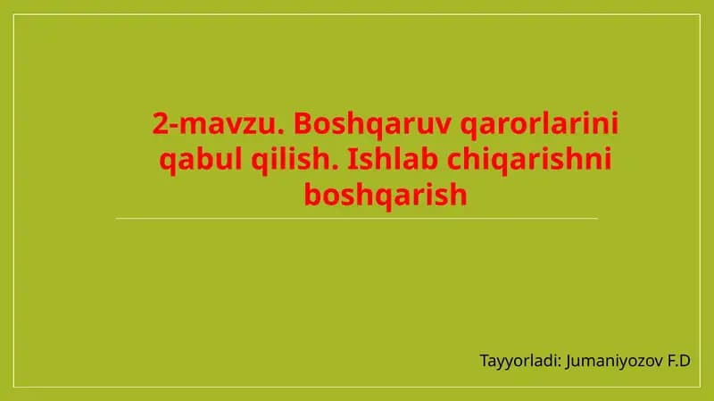 Boshqaruv qarorlarining qabul qilish tartibi