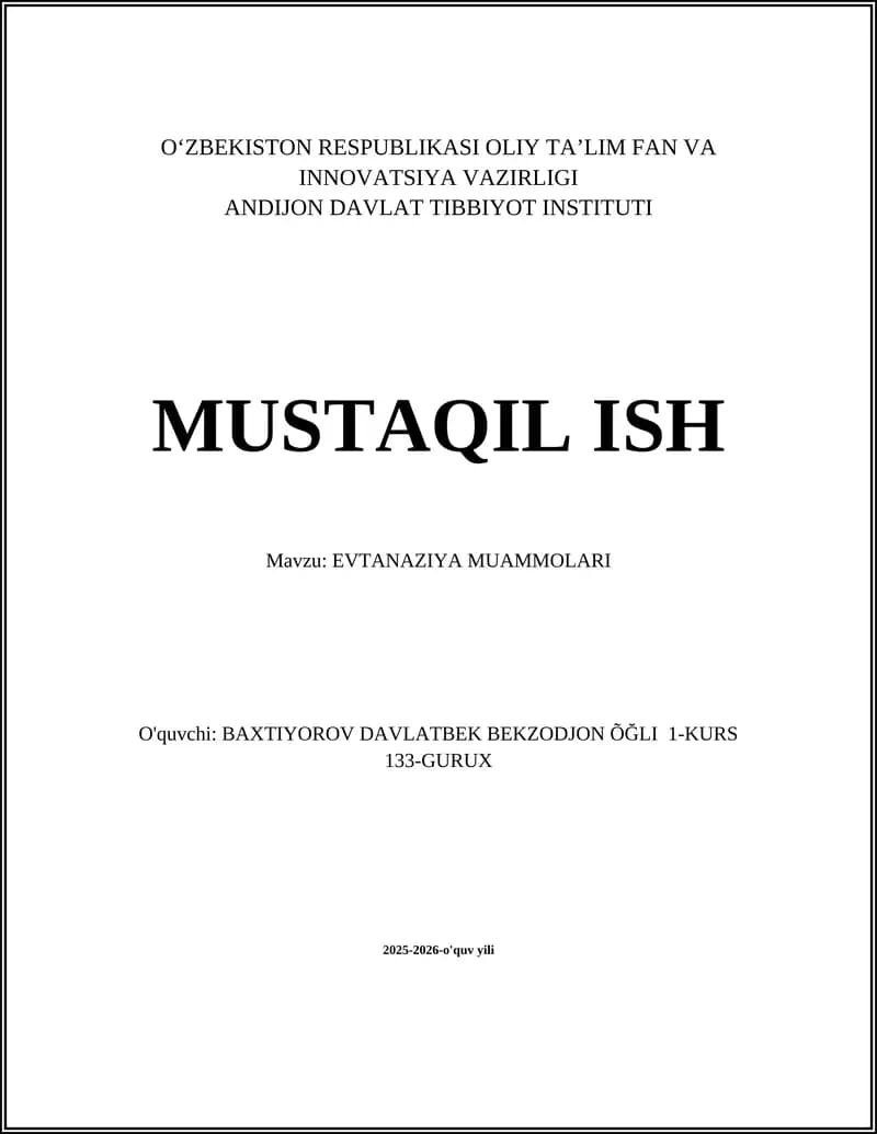 EVTANAZIYA MUAMMOLARI