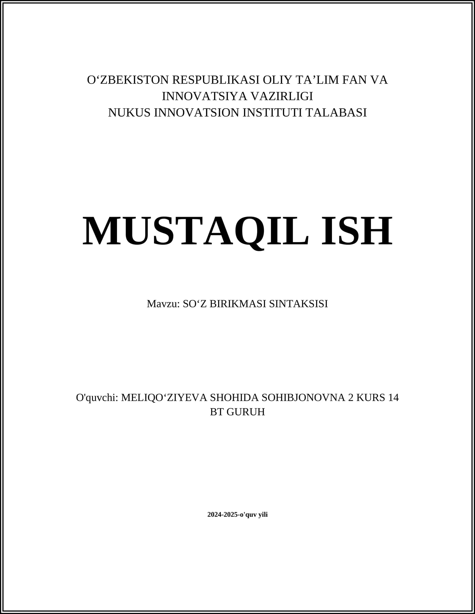 SO‘Z BIRIKMASI SINTAKSISI