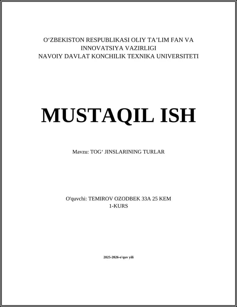 TOGʻ JINSLARINING TURLAR