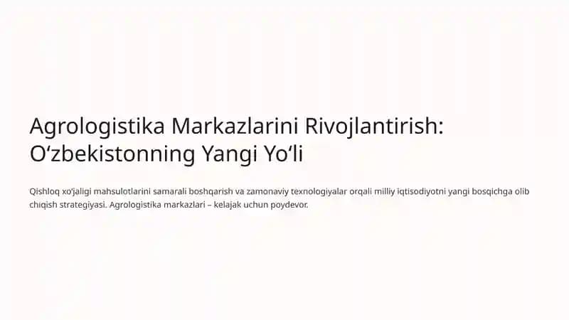 Agrologistika Markazlarini Rivojlantirish