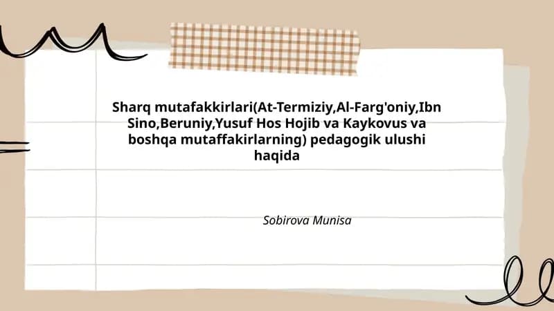Sharq mutafakkirlari pedagogik ulushi haqida