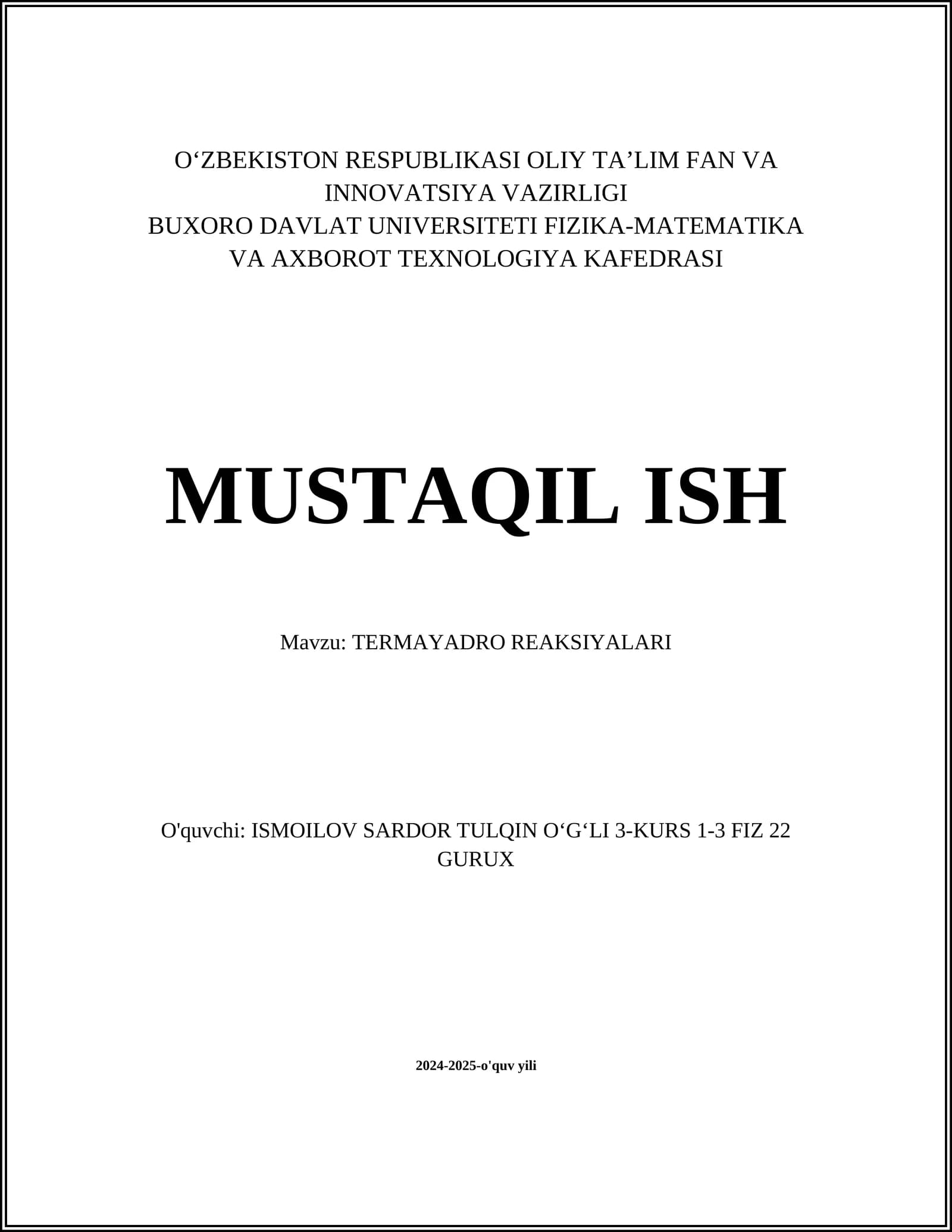 TERMAYADRO REAKSIYALARI