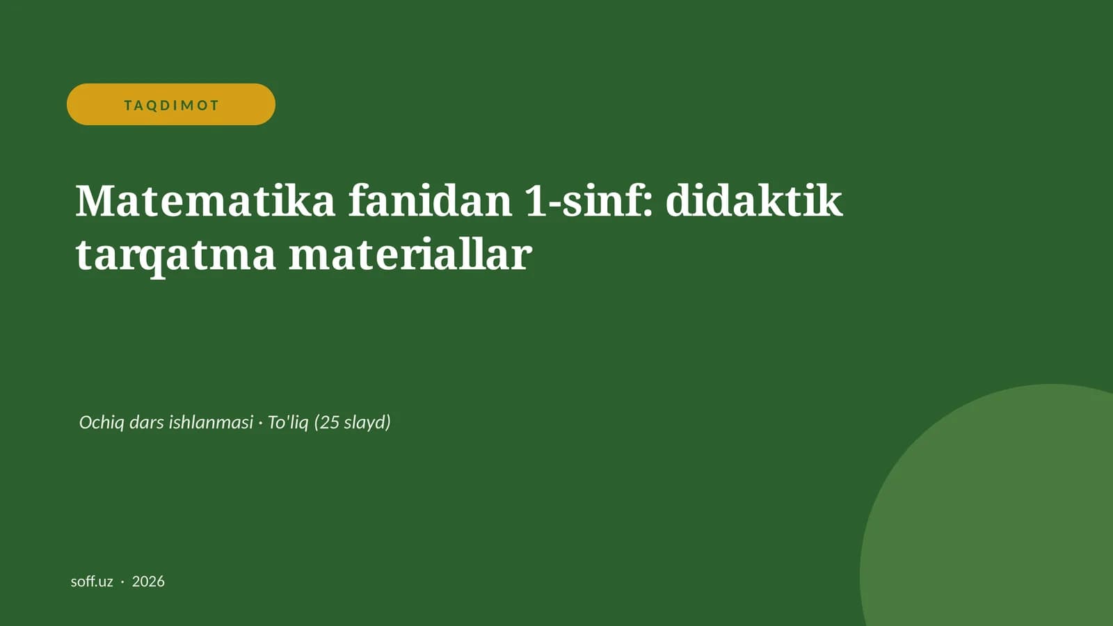 Matematika fanidan 1-sinf: didaktik tarqatma materiallar