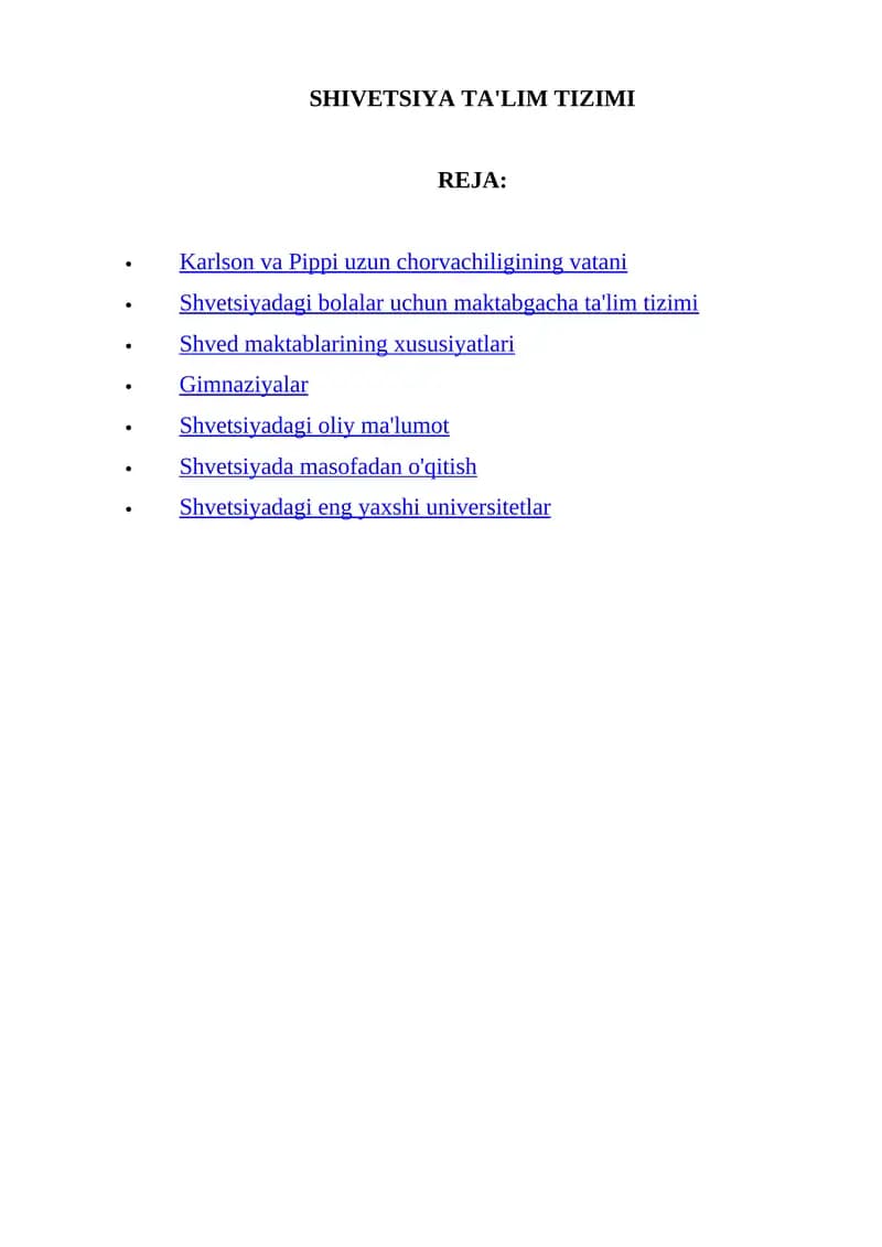 SHIVETSIYA TA'LIM TIZIMI