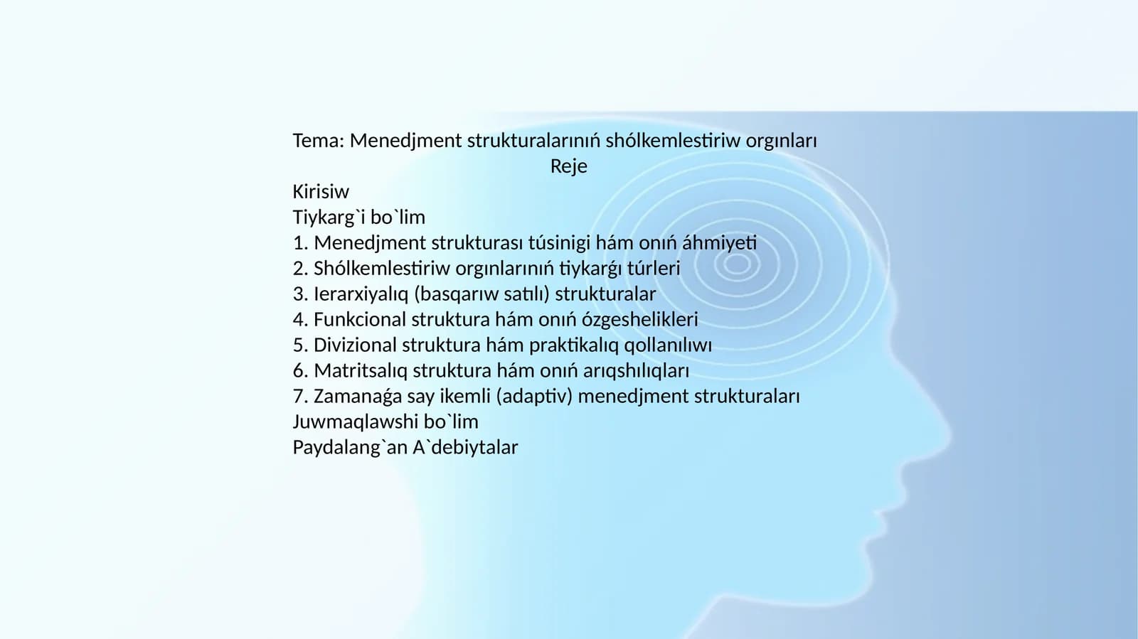 Menedjment strukturalarınıń shólkemlestiriw orgınları