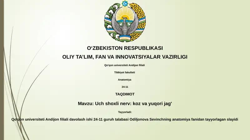 Uch shoxli nerv: koz va yuqori jag'