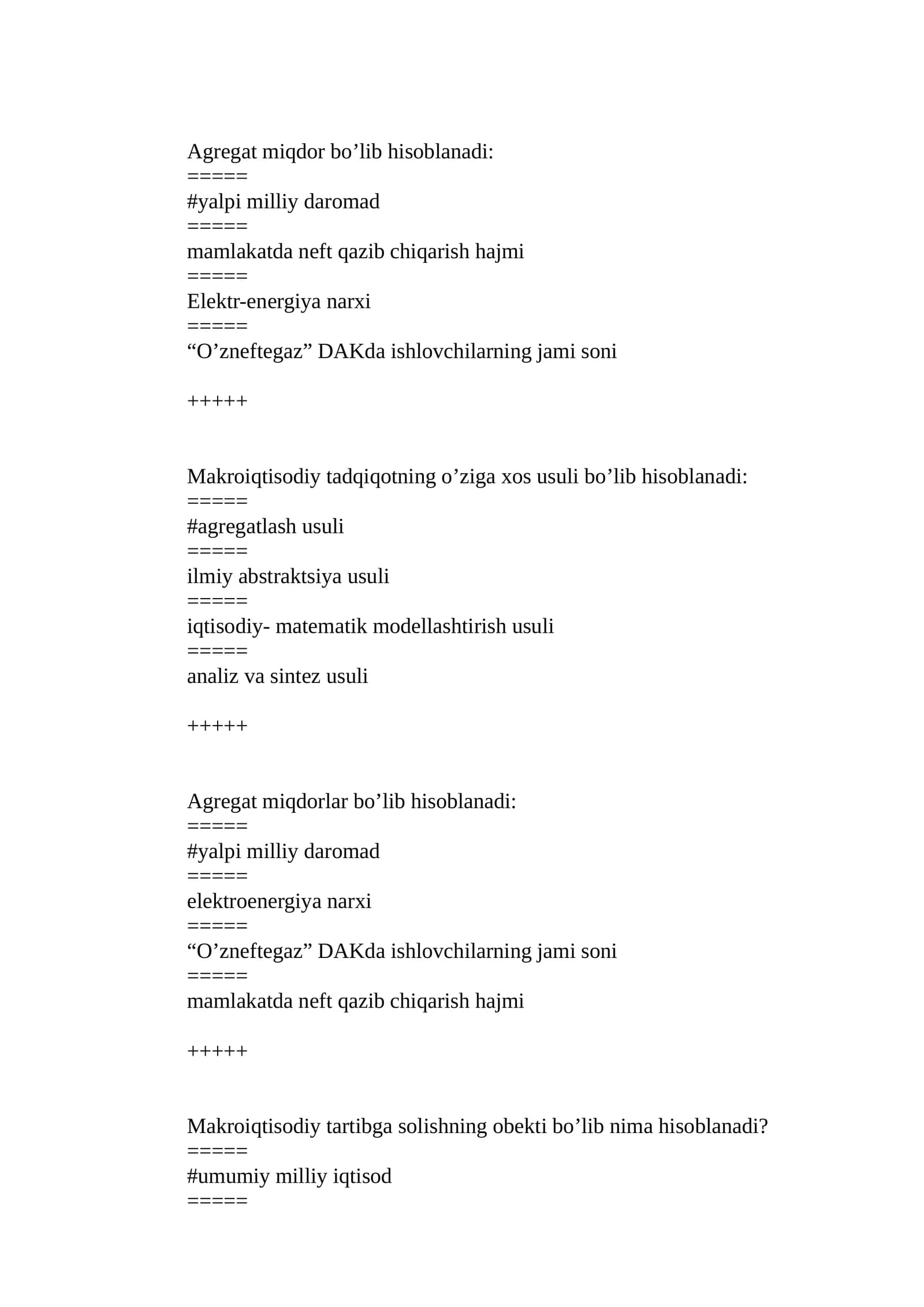 Makro iqtisodiyot test