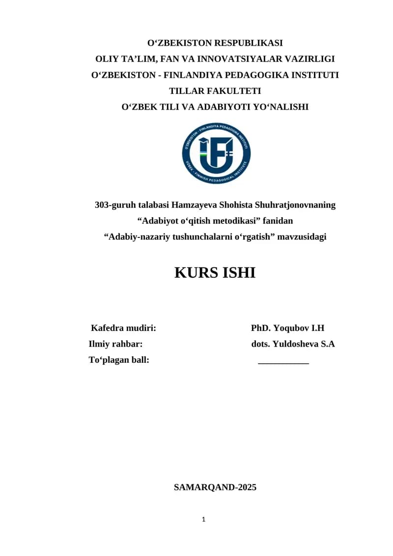 Adabiyot o‘qitish metodikasi