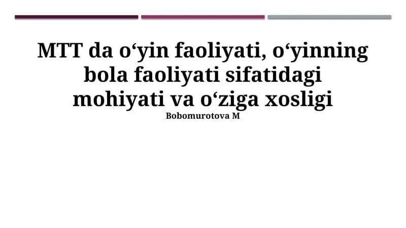 O'yin Faoliyatida Pedagogning Roli