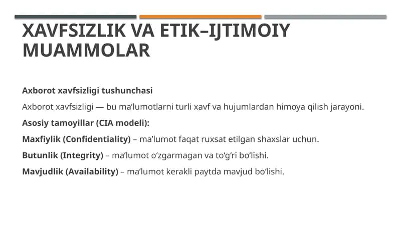 XAVFSIZLIK VA ETIK–IJTIMOIY MUAMMOLAR