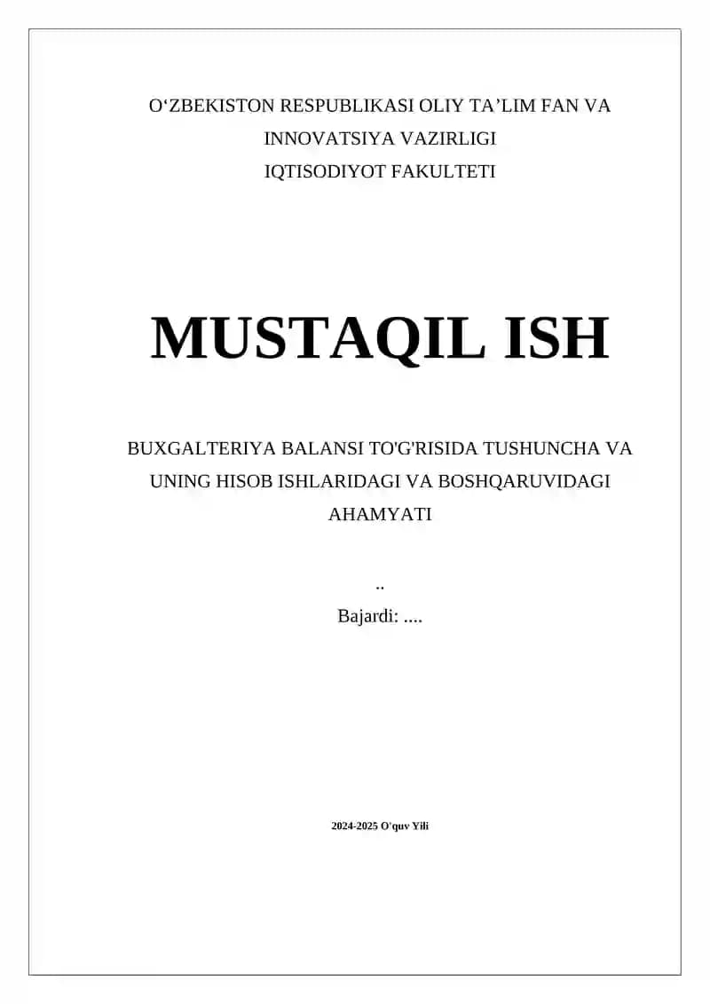 Buxgalteriya Balansi haqida